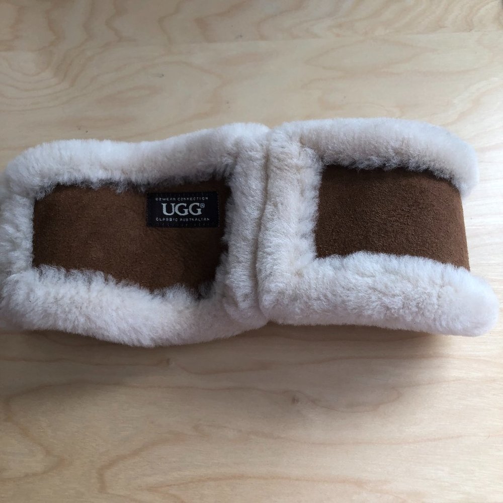 UGG Chestnut Suede Shearling Headband with Cream Trim - Picture 2 of 9